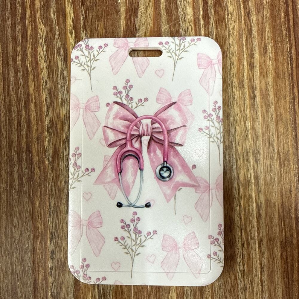 Pink Bows with Stethoscope Badge ID Holder